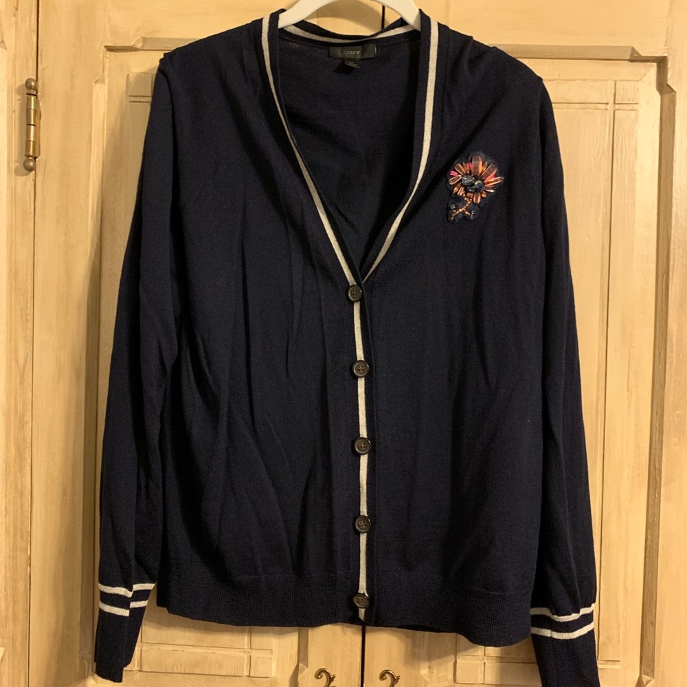J Crew Varsity Cardigan Embellished Flower